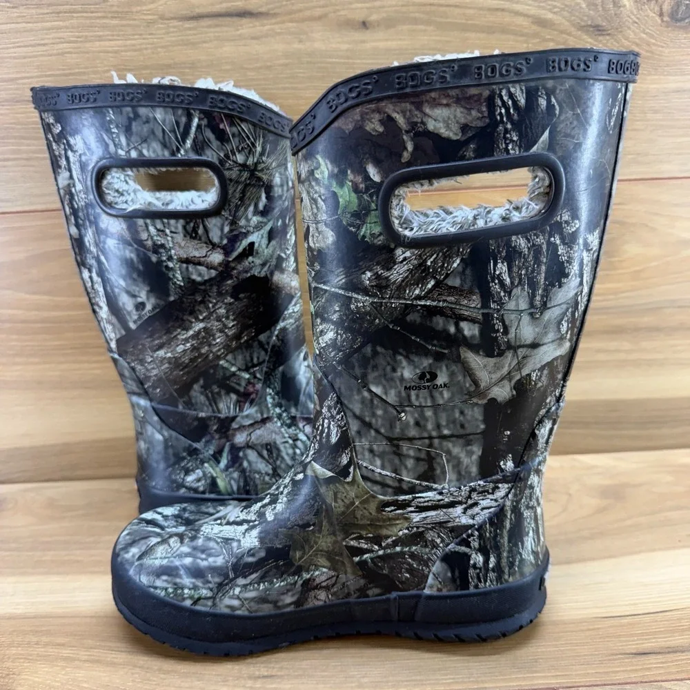 BOGS Rain Boot Plush Mossy Oak Camo Youth 3 Big Kids Faux Fur Lined Waterproof